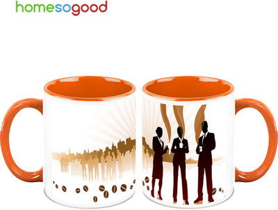37% OFF on HomeSoGood Coffee With The Professionals QTY 2 Ceramic Mug 325 ml, Pack of 2