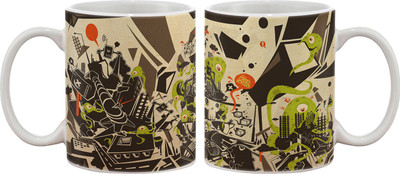 15% OFF on Artifa Aliens Robot And Buildings Abstract Porcelain, Ceramic Mug 350 ml