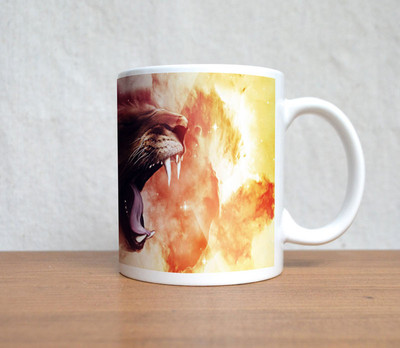 50% OFF on StyBuzz Roaring Lion Illustration Art Ceramic Mug 300 ml