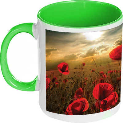 58% OFF on AMY Pretty Red Rose Inside Green Coffee Ceramic Mug 325 ml