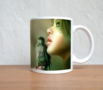33% OFF on StyBuzz Beautiful Girl with Bird Porcelain Mug 300 ml