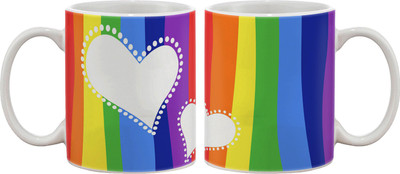 Artifa White Hearts In Colorful Stripes Porcelain, Ceramic Mug 350 ml Artifa White Hearts In Colorful Stripes Porcelain, Ceramic Mug 350 ml