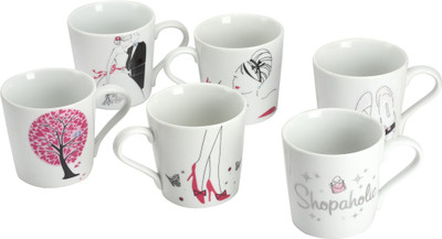 Devnow Shopaholic Print Porcelain Mug Pack of 6 Devnow Shopaholic Print Porcelain Mug Pack of 6