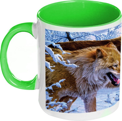 50% OFF on AMY Wild Wolf Snow Inside Green Coffee Ceramic Mug