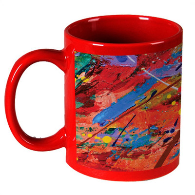 56% OFF on AMY Colorful Abstrack Lines Art Design Red Ceramic Mug 325 ml