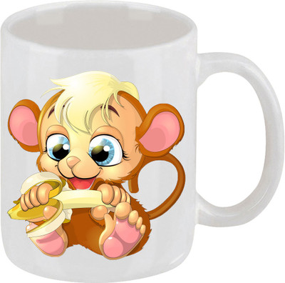 28% OFF on Ellicon C29 Cartoon Monkey With Banana Coffee Ceramic Mug 325 ml