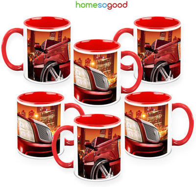 41% OFF on HomeSoGood Rolls Royce Suv QTY 6 Ceramic Mug 325 ml, Pack of 6
