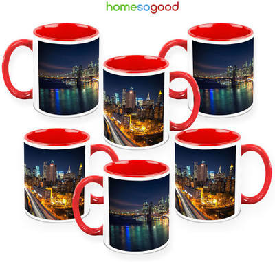 41% OFF on HomeSoGood Mega City QTY 6 Ceramic Mug 325 ml, Pack of 6