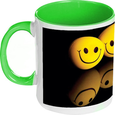 58% OFF on AMY Funny Smiley Emotions Inside Green Coffee Ceramic Mug 325 ml