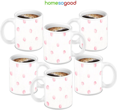 49% OFF on HomeSoGood Pink Dotty Designed Coffee Ceramic Mug 280 ml, Pack of 6
