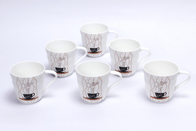 Clay Craft Lino Coffee Q Sline Bone China Mug 170 ml, Pack of 6 Clay Craft Lino Coffee Q Sline Bone China Mug 170 ml, Pack of 6