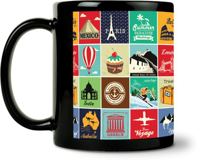 40% OFF on ShopMantra Travel Icons Design Ceramic Mug 300 ml