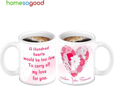 45% OFF on HomeSoGood Love You Forever With Beautiful Flowers Design 2 Mugs Ceramic Mug 280 ml, Pack of 2