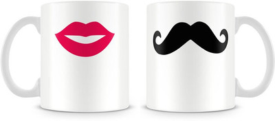 Engrave Red and Whiskers Ceramic Mug 350 ml, Pack of 2 Engrave Red and Whiskers Ceramic Mug 350 ml, Pack of 2