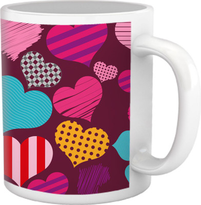 60% OFF on Tiedribbons Love Whisper_Geometric Multicolor_Peppy Hearts Pattern Ceramic Mug 325 ml