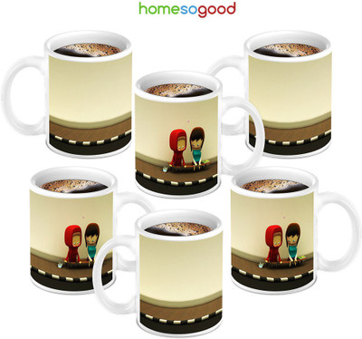 49% OFF on HomeSoGood Mug For Love Birds 6 Mugs Ceramic Mug 280 ml, Pack of 6