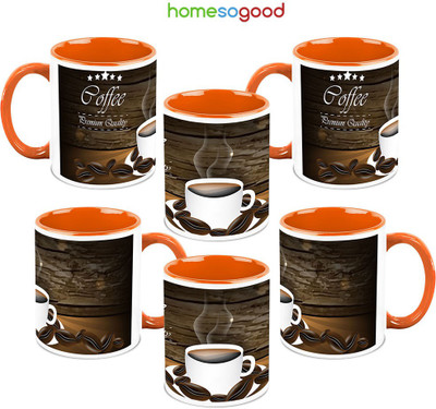 41% OFF on HomeSoGood Have Coffee When Lonely 6 Mugs Ceramic Mug 325 ml, Pack of 6