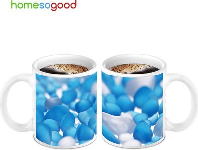 45% OFF on HomeSoGood Lovely Blue Stones Ceramic Mug 280 ml, Pack of 2