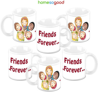 Homesogood Friend Forever Pack Of 6 Ceramic Mug 325 ml, Pack of 6 Homesogood Friend Forever Pack Of 6 Ceramic Mug 325 ml, Pack of 6