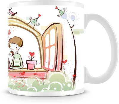 74% OFF on Jupiter09 Cartoonised Couple Coffee Ceramic Mug 300 ml