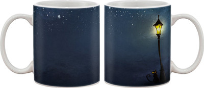 15% OFF on Artifa Cat And Lantern At Night Porcelain, Ceramic Mug 350 ml