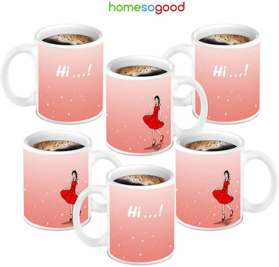 49% OFF on HomeSoGood Cute Girl Coffee Ceramic Mug 280 ml, Pack of 6