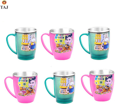 TAJ S.S Inner Fancy Cups Medium(Set Of 6 Pcs) Stainless Steel, Plastic Mug (180 Ml, Pack Of 6)