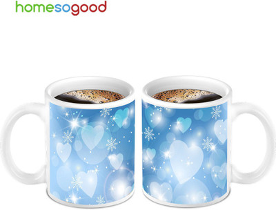45% OFF on HomeSoGood Glowing Crystal Hearts On Ceramic Mug 280 ml, Pack of 2
