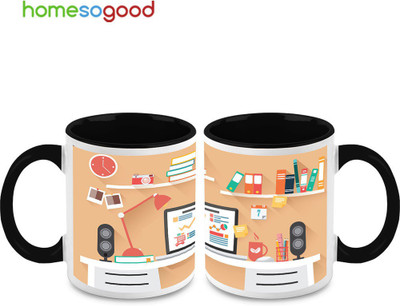 37% OFF on HomeSoGood My Study Room Ceramic Mug 325 ml, Pack of 2