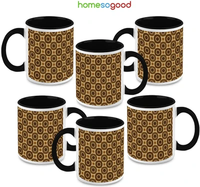 41% OFF on HomeSoGood Partially Shaded Circles Ceramic Mug 325 ml, Pack of 6