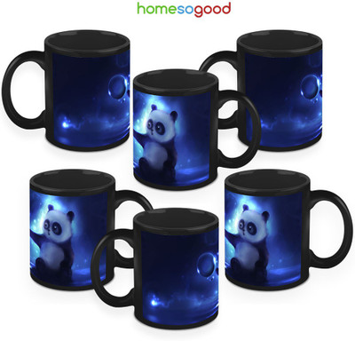 41% OFF on Homesogood Curious Young Panda Coffee Ceramic Mug 325 ml, Pack of 6
