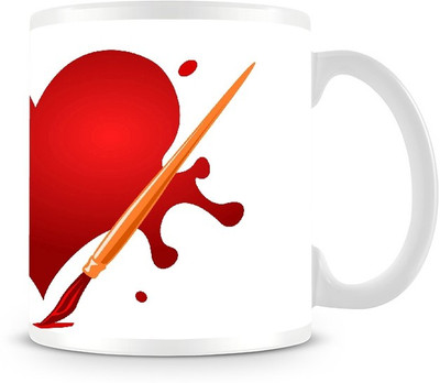 73% OFF on Jupiter09 Heart Paint Brush Coffee Ceramic Mug 300 ml