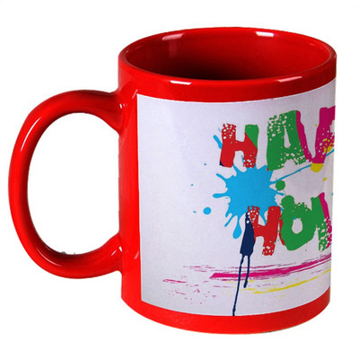 56% OFF on AMY Happy Holi Colorful Art Red Ceramic Mug 325 ml