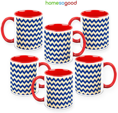 41% OFF on HomeSoGood Zigzag Pattern QTY 6 Ceramic Mug 325 ml, Pack of 6
