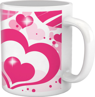 60% OFF on Tiedribbons Love Whisper_Geometric Multicolor_ Shining Hearts Pattern Ceramic Mug 325 ml