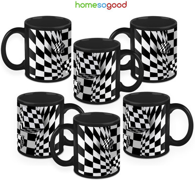 41% OFF on HomeSoGood Rolling Chequered Dices Pack Of 6 Ceramic Mug 325 ml, Pack of 6