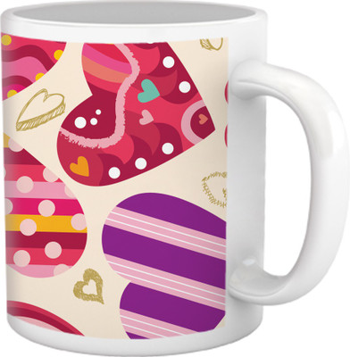 60% OFF on Tiedribbons Love Whisper_Geometric Multicolor_Different Hearts Pattern Ceramic Mug 325 ml