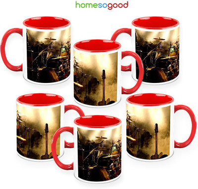 41% OFF on HomeSoGood Rock Music In My Soul Pack Of 6 Ceramic Mug 325 ml, Pack of 6