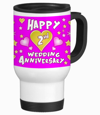47% OFF on SajawatHomes 2nd Happy Anniversary White Travel Stainless Steel Mug 600 ml