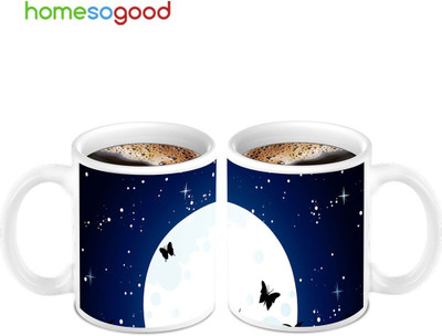 45% OFF on HomeSoGood Lovely Butterfly's In The Night Ceramic Mug 280 ml, Pack of 2