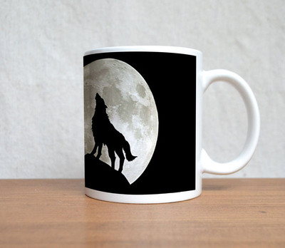 50% OFF on StyBuzz Howling Wolf At Full Moon Ceramic Mug 300 ml