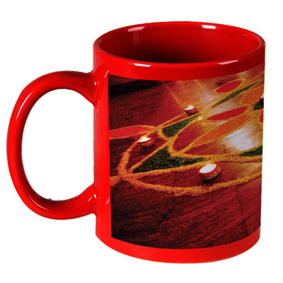 68% OFF on AMY Beautiful Flower Rangoli Art Red Ceramic Mug 325 ml