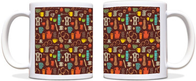 65% OFF on ShopMantra Tea & Coffe Icons Pattern Black Ceramic Mug 300 ml