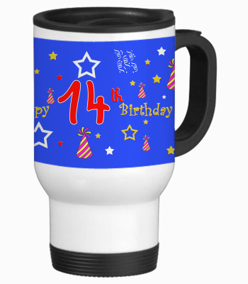 52% OFF on SajawatHomes 14th Happy Birthday White Travel Stainless Steel Mug 600 ml