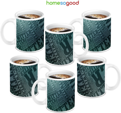 49% OFF on HomeSoGood Cool Pattern Designed Ceramic Mug 280 ml, Pack of 6