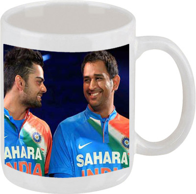 28% OFF on Ellicon C185 Virat And Dhoni Coffee Ceramic Mug 325 ml