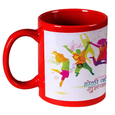 68% OFF on AMY Abstrack Kids Art With Holi Message Red Ceramic Mug 325 ml