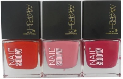 11% OFF on Aakarsh Nail Show - Set of 3 Nail polish - Nine 2 Five 9.9 ml Multicolor