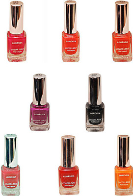 73% OFF on Lorenza Combo Set-14 Nail Lacquer Pack Of 8 15 ml Sunflower-262, Girlie-315, Fuchsia its Hot-324, OMG-404, This Is It-455, Party Time-550, Mauved-641, Black Diamond-900