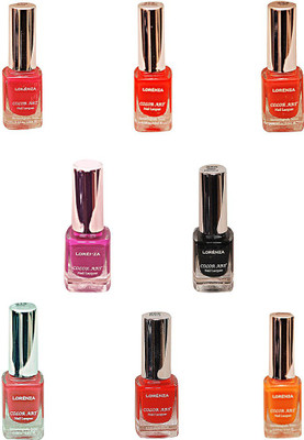 73% OFF on Lorenza Combo Set-30 Nail Lacquer Pack Of 8 15 ml Sunflower-262, Girlie-315, Sinful-360, OMG-404, Las Veaas-472, Cherry-566, Attitude-630, Black Diamond-900